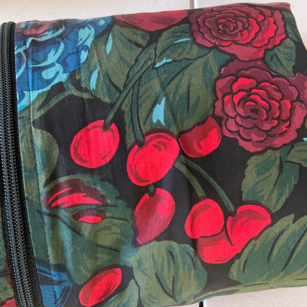 Vintage Silk Bomber Jacket‎ Womens OSFM Green Floral Rose Cherry Fruit Print - Picture 8 of 11
